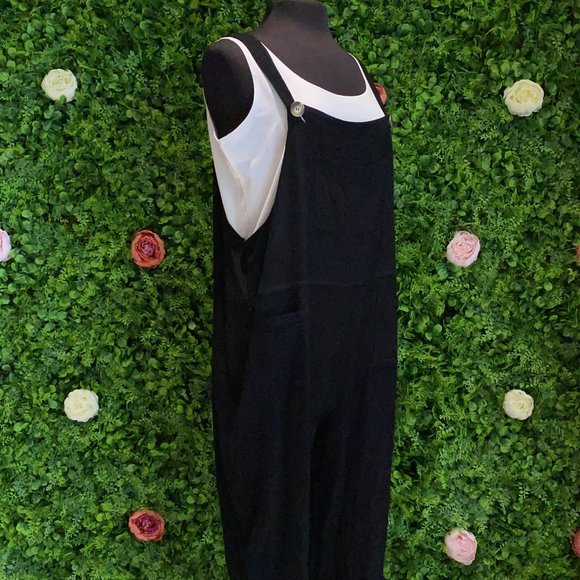 Linen Blend Overalls Black - Plus Sizes - Picture 2 of 7